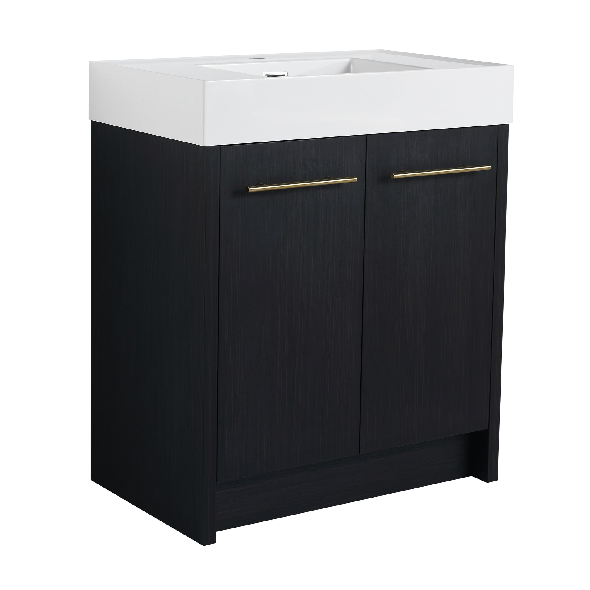 30 Inch Freestanding Bathroom Vanity With Resin Sink, With Soft Closing Door, Kd Package Black Chestnut 2 Bathroom Freestanding Modern Plywood