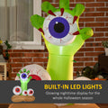 Homcom 4Ft Halloween Inflatables Outdoor Decorations Monster Hand Grasping Bloodshot Eyeballs, Blow Up Led Yard Decor For Garden, Lawn, Party, Holiday, Waterproof Green Polyester