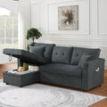 Sectional Sofa Bed L Shaped Sofa Couch Bed With Usb Port, Reversible Sofa Couch Sleeper With Pull Out Bed, Chaise With Storage, Pull Out Couch For Living Room Gray Velvet 3 Seat