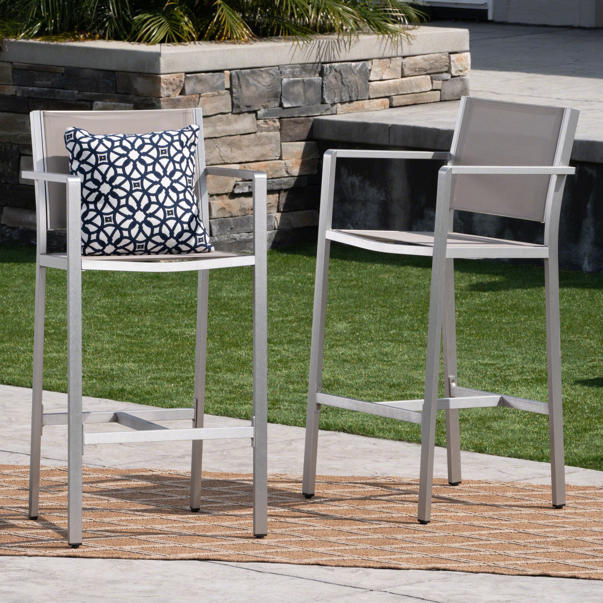 Aluminium Bar Stool With Outdoor Mesh Silver Aluminium