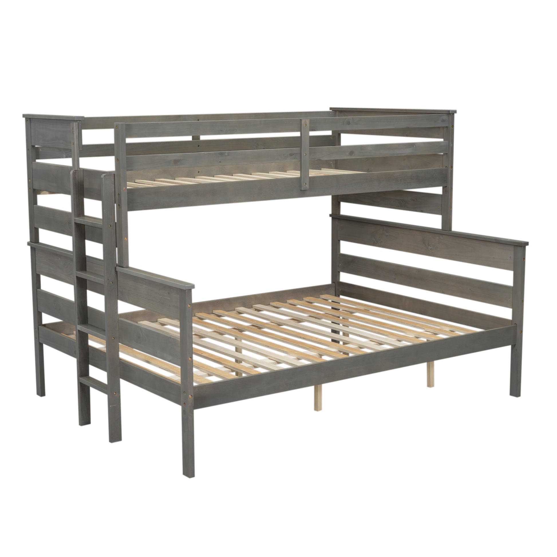 Wood Twin Xl Over Queen Bunk Bed With Ladder, Gray Twin Xl Box Spring Not Required Gray Wood Bedroom Bunk Solid Wood Mdf