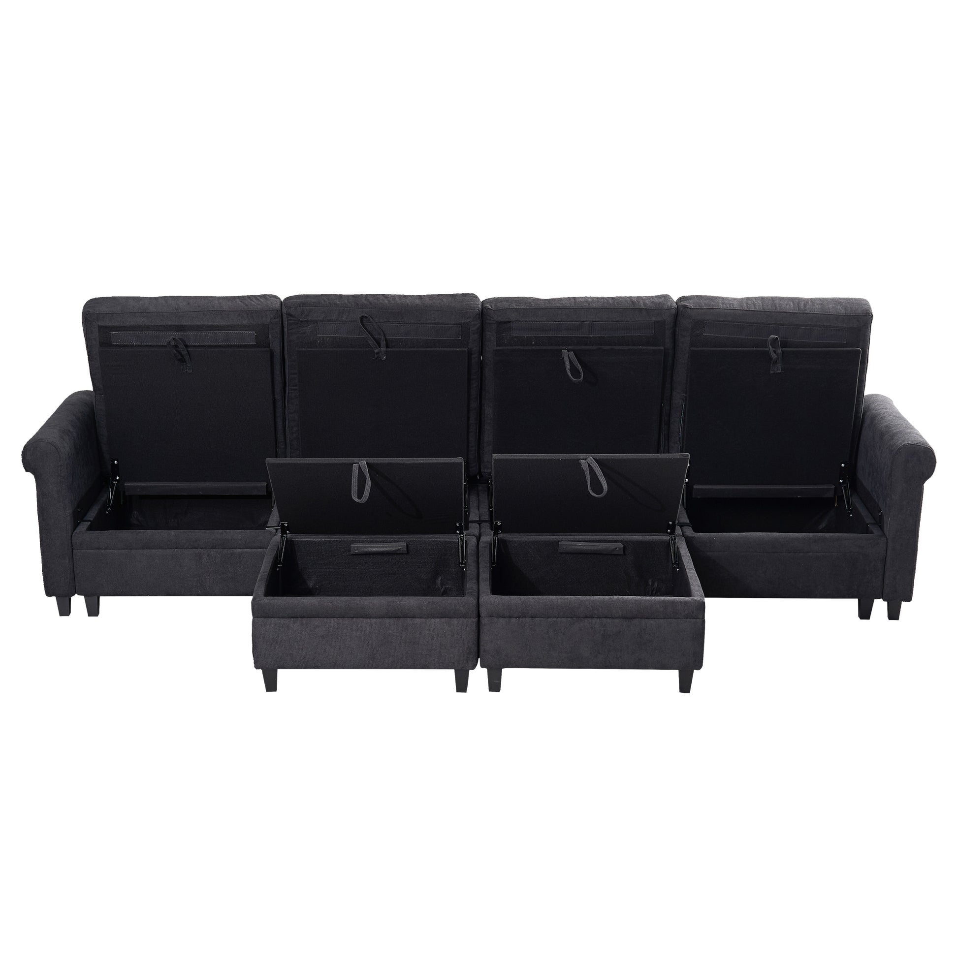 U Shaped Sectional Couch Convertible Sectional Couch With Double Chaise 6 Seat Sectional Sofa For Living Room Dark Gray Dining Room Fabric 6 Seat