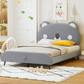 Full Size Upholstered Platform Bed With Koala Shaped Headboard, Gray Full Gray Velvet