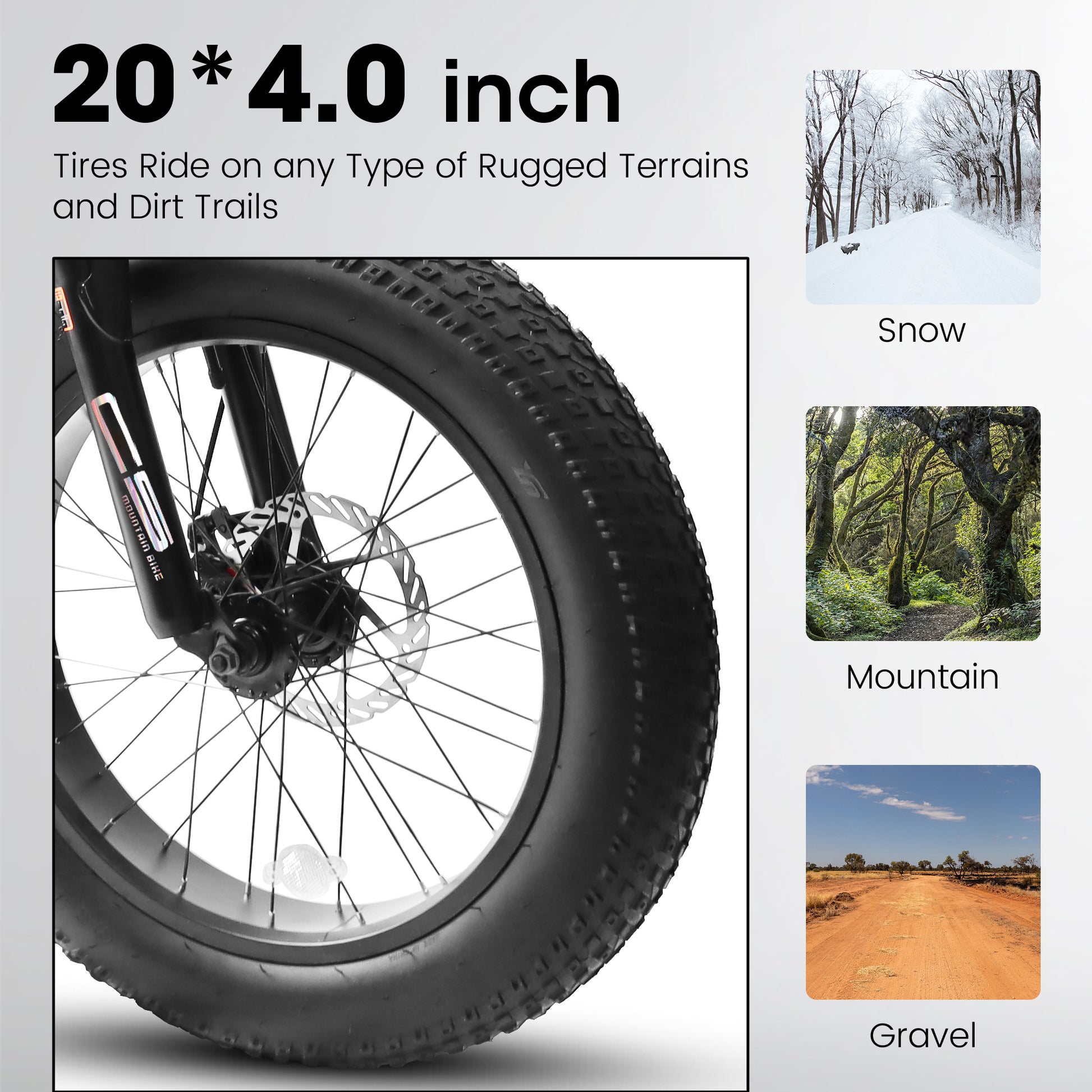 A20316 20 Inch Fat Tire Bike Adult Teen Full Shimano 7 Speed Mountain Bike, Dual Disc Brakes, High Carbon Steel Frame, Front Suspension, Mountain Dirt Bike, City Commuter City Bike, Fat Tire Bike White Steel