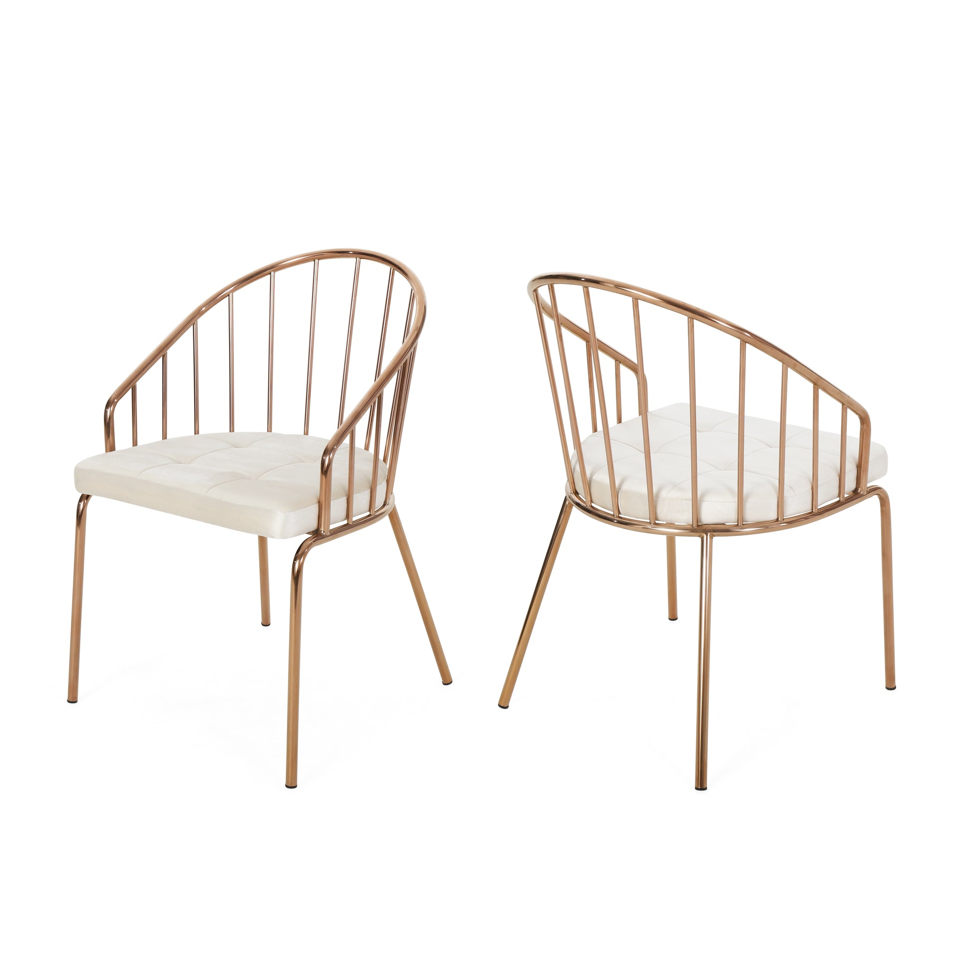 Stainless Chromed Dining Chair - Beige Velvet