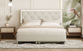 Queen Size Velvet Storage Platform Bed, With 2 Big Drawers, Twin Xl Size Trundle And Led Light, Beige Beige Velvet