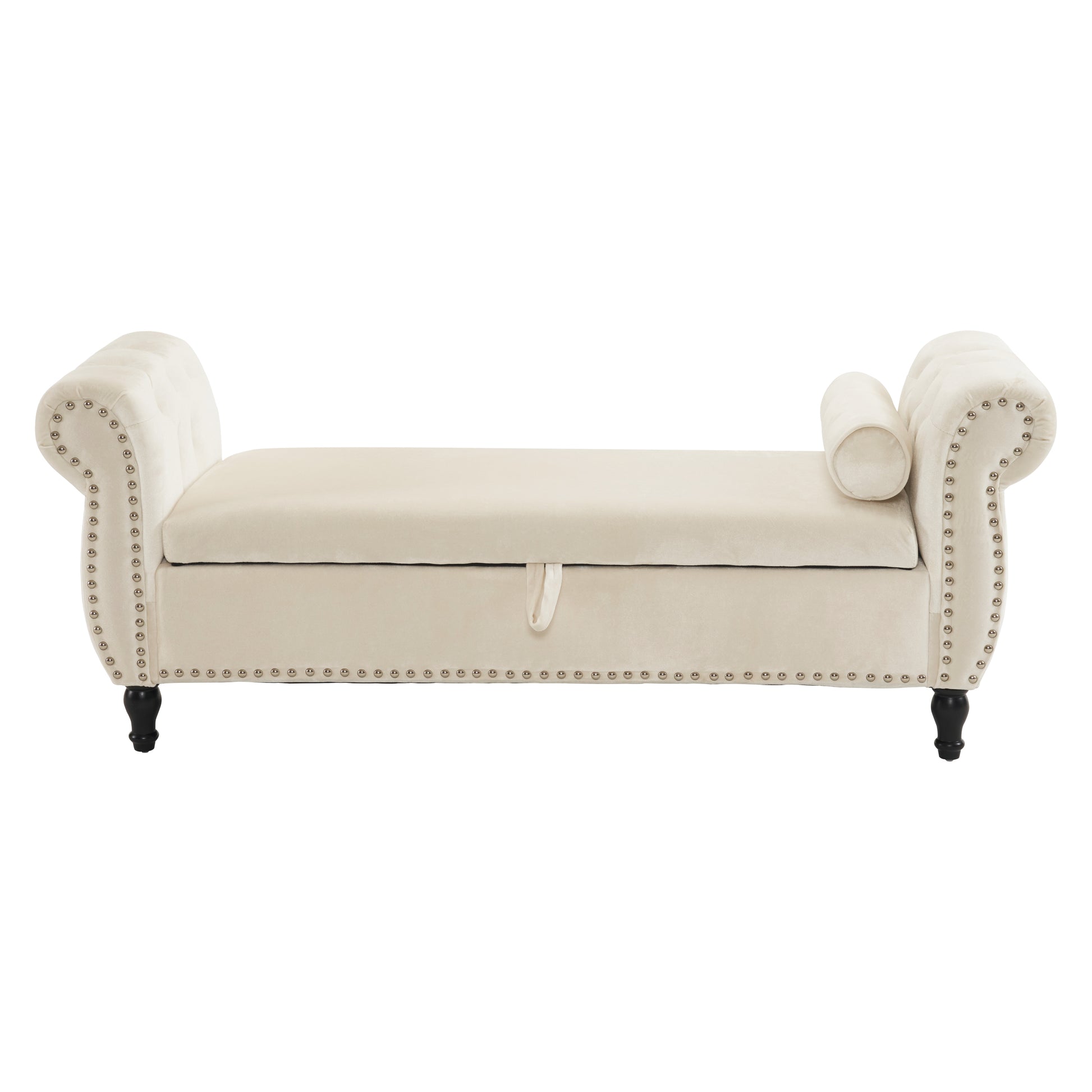 Velvet Multifunctional Storage Rectangular Ottoman Bench With 1 Pillow, Beige Beige Polyester Wood Solid Beige Pine Flip Top Polyester With Storage Velvet