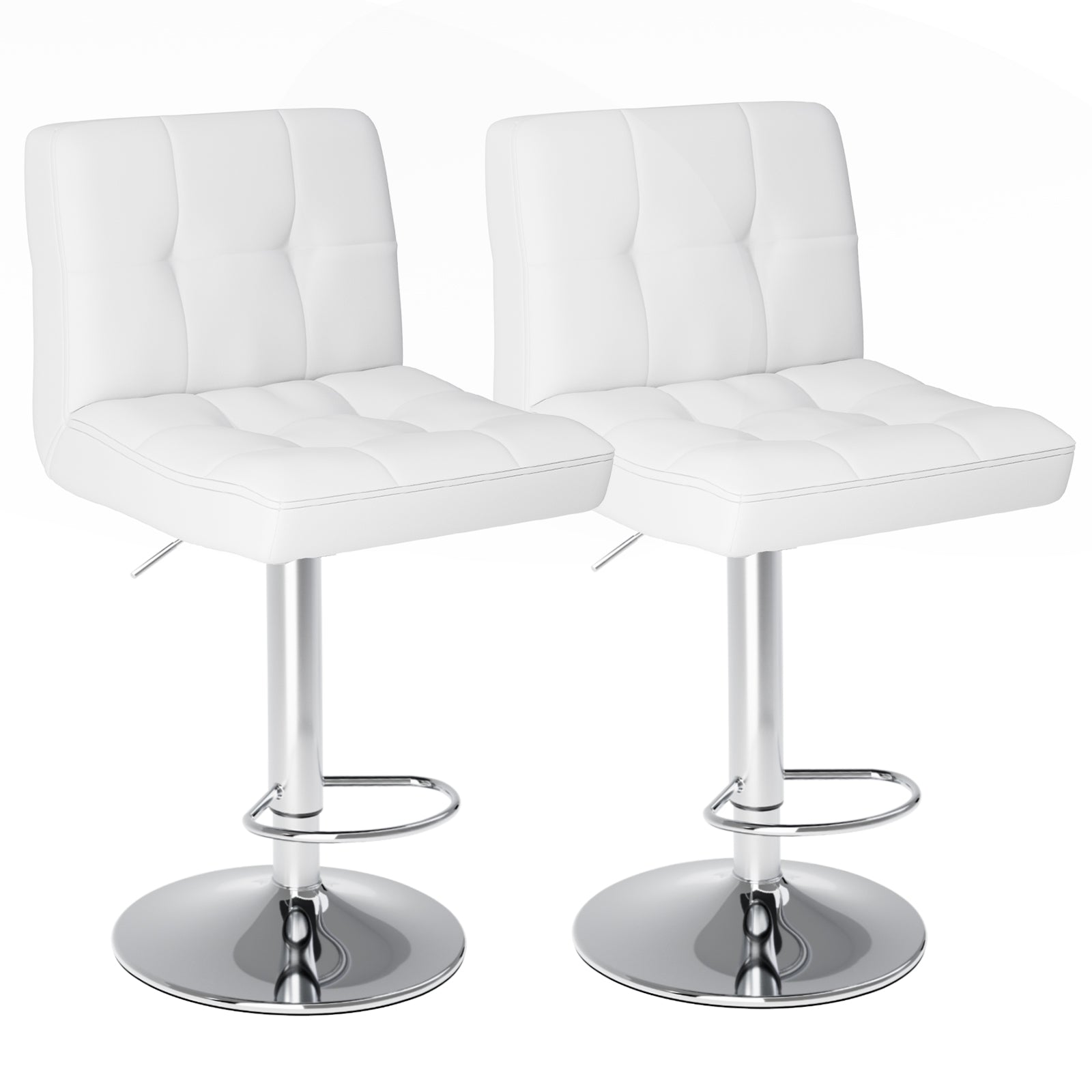 Bar Stools 1 Set Of 2, Counter Height Bar Stools, Square Cushion Bar Stools With Back, Footstool, Cafe, White, 2 Pieces White Stainless Steel