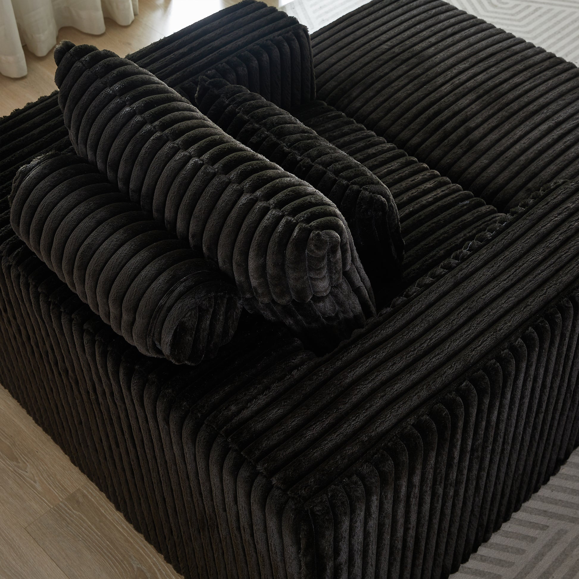 62.5 Inch Corduroy Sponge Sofa Lounge Chair With Removable Footrest,No Assembly Required,Fluffy Modern Sleeper Chair For Indoor Living Room Bedroom Black Foam Corduroy 1 Seat