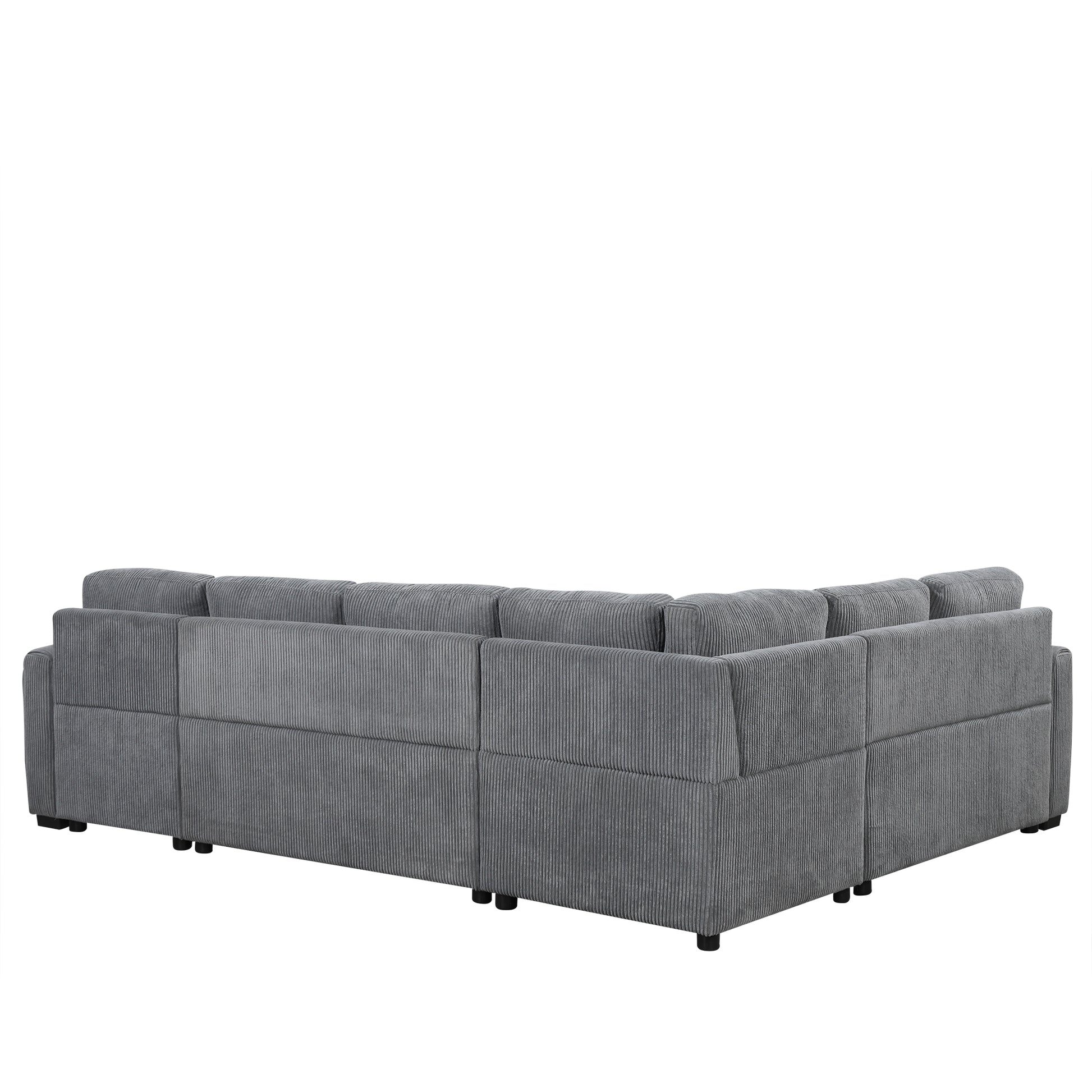 107.5" U Shaped Sofa Sectional Sofa Pull Out Sofa Bed With A Storage Chaise Lounge, Charging Devices For Living Room, Gray Gray Foam Corduroy 5 Seat