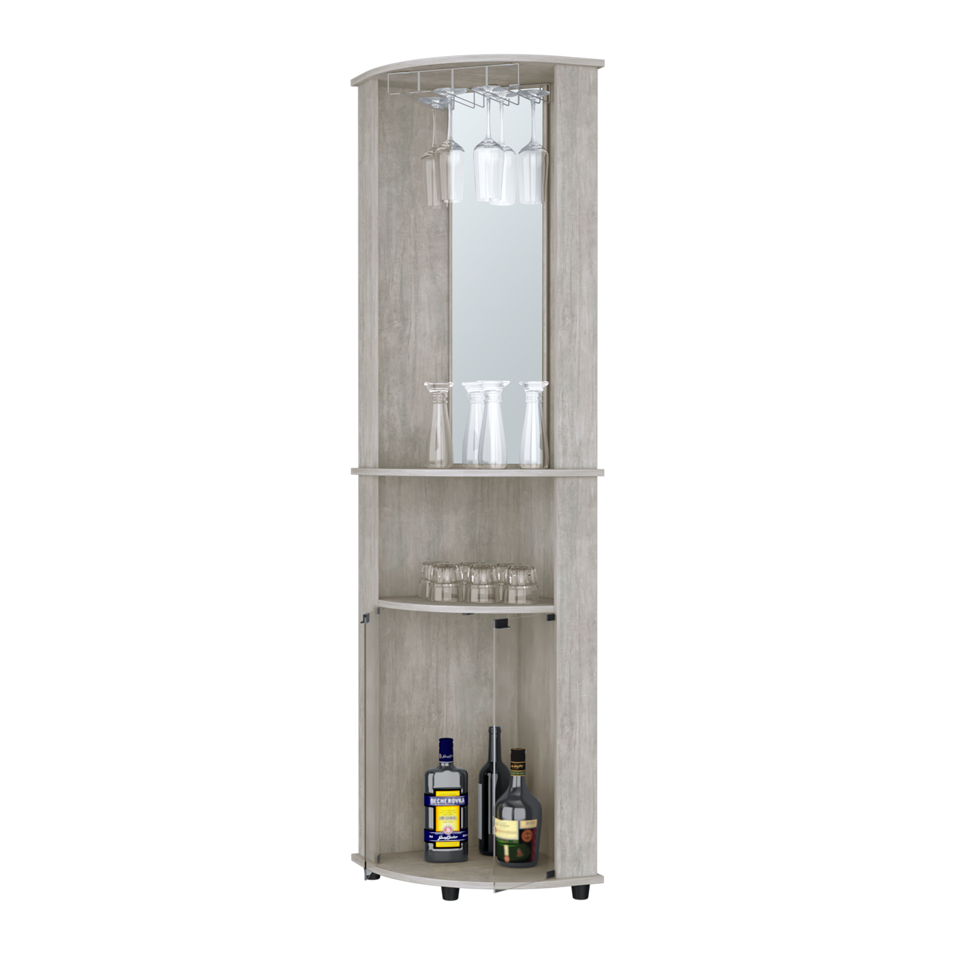 Oregon Corner Bar Cabinet, 3 Tier Shelf With Glass Rack Gray Particle Board Engineered Wood