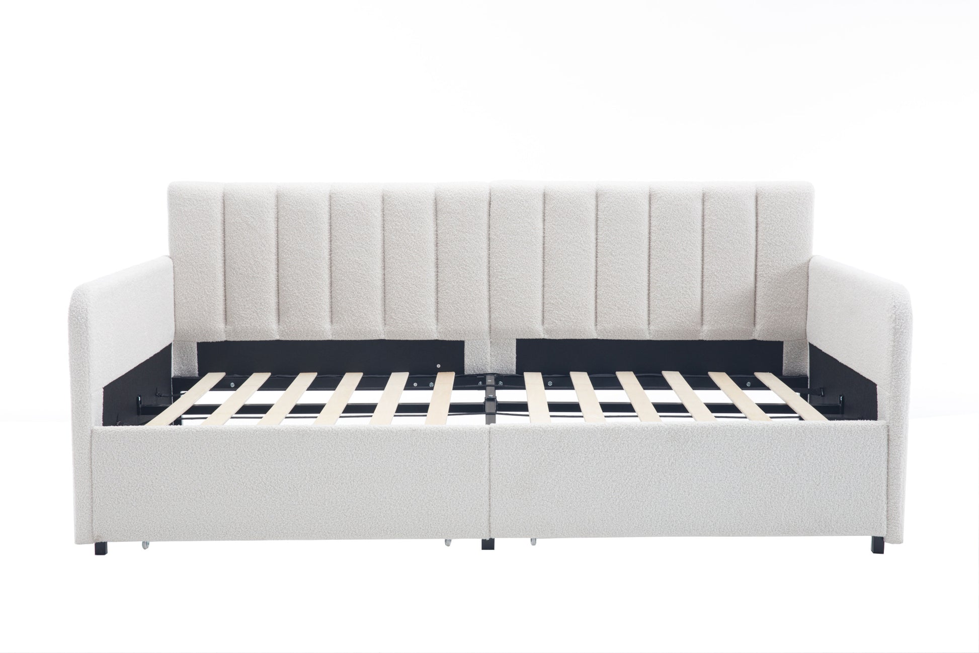 Flora Upholstered Daybed With 2 Drawers, Twin, Ivory Boucle, Ribbed Tufted Backrest, Daybed In Lavish Modern Design Box Spring Not Required Twin Ivory Metal Bedroom Classic,Contemporary,Minimalist,Traditional,Transitional Upholstered Upholstered