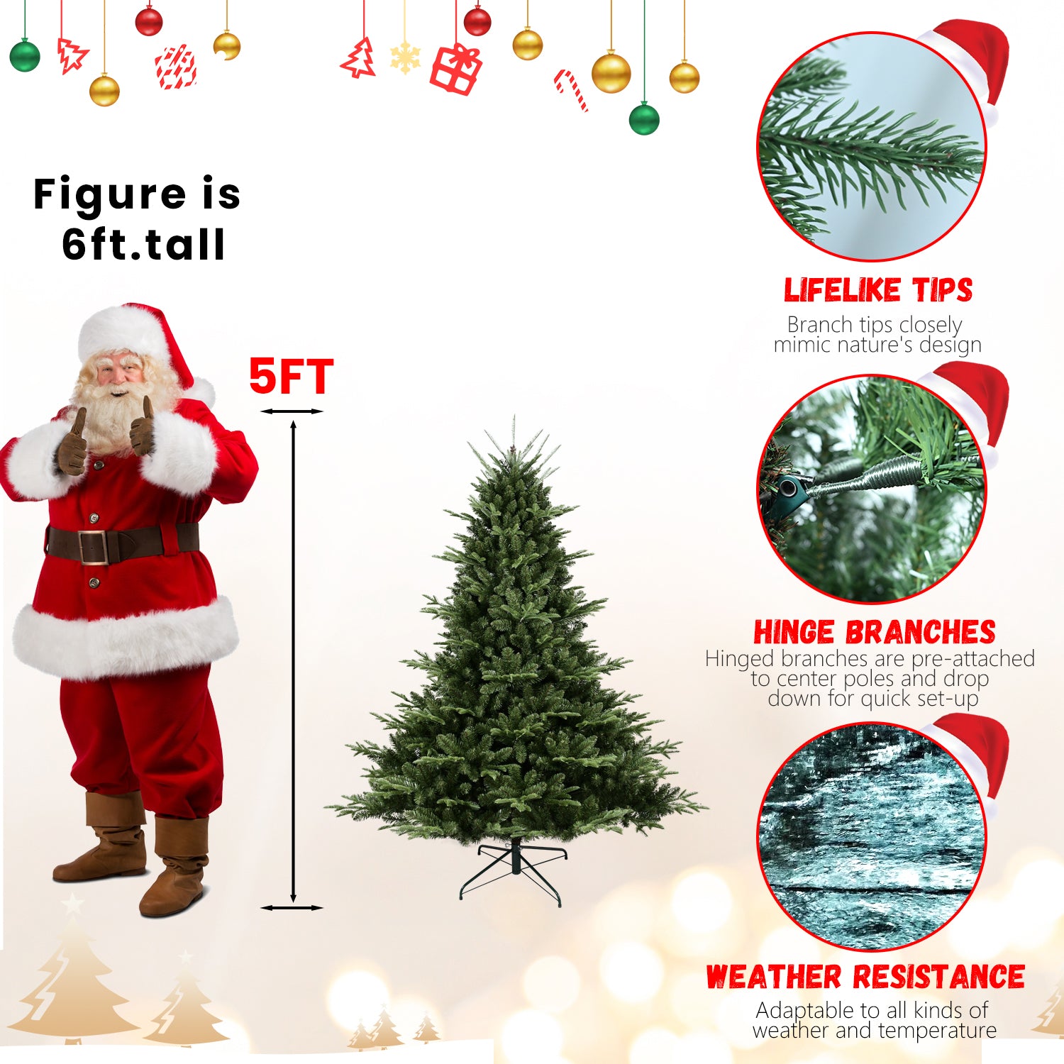 9Ft Christmas Tree Simulate Nature Advanced Materials Premium Hinged Spruce Artificial Douglas Firs Tree, Christmas Holiday Party Atmosphere Decoration Year Celebration Pe Pvc Xmas Tree Green