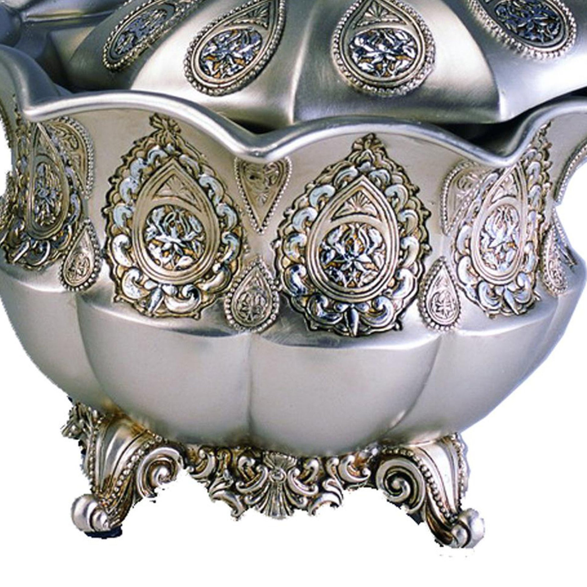 8" Tall Polyresin Decorative Jewelry Box, Silver Royal Design Silver Polyresin