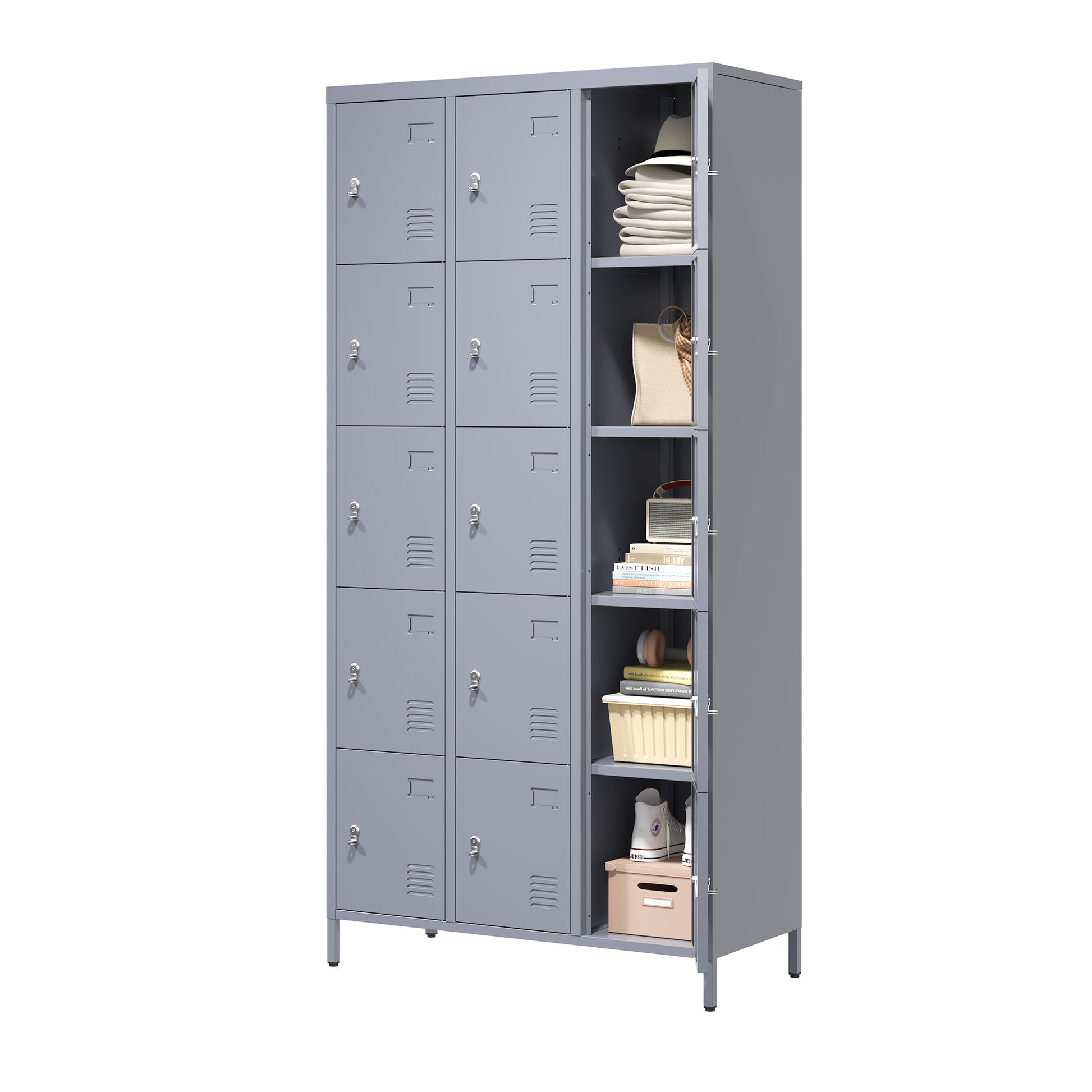 15 Door 72"H Metal Lockers With Lock For Employees,Storage Locker Cabinet For Home Gym Office School Garage,Easy Assembly,Gray 5 Or More Spaces Gray Primary Living Space Door Locks Modern Metal