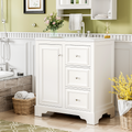 30 Inch Bathroom Vanity Cabinet With Ceramic Basin, 3 Drawers And Adjustable Shelves White Bathroom Solid Wood Mdf