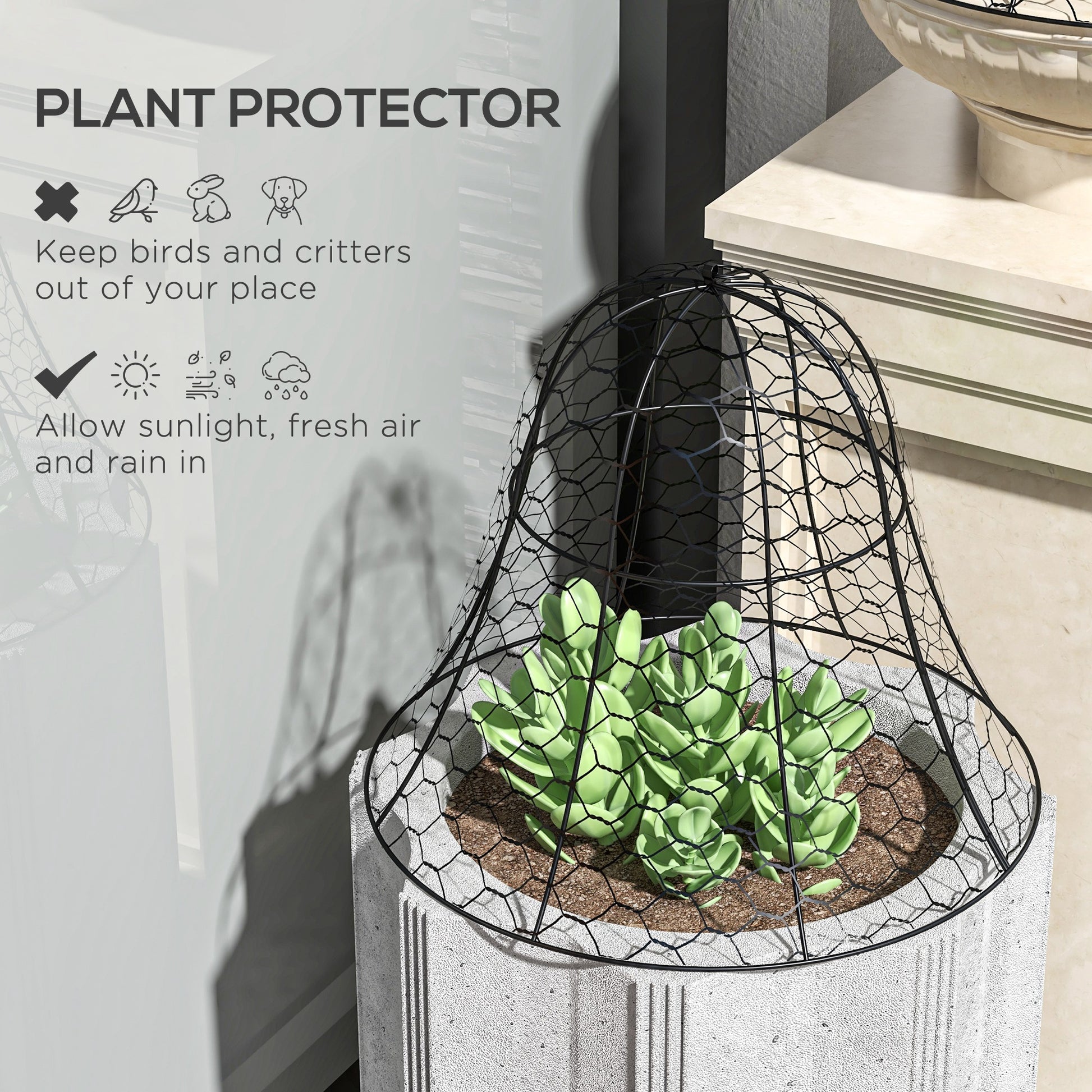 Outsunny Garden Chicken Wire Cloche, 16" X 13" Stackable Animal Plant Protectors, 6 Pack Of Metal Crop Cages To Keep Animals Out, Black Black Steel