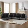 113.5'' Modular Sectiona Corduroy Sofa, Sectional Couches For Living Room U Shaped Sectional Couch With Storage Ottoman, 6 Seats Convertible Sectionals With Chaise Dark Gray Corduroy 6 Seat