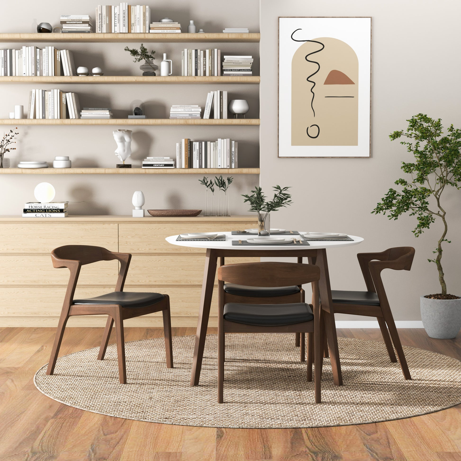 Alina Dining Table White Brown,White Seats 4 Brown Dining Room Mid Century Modern Oval Solid Wood