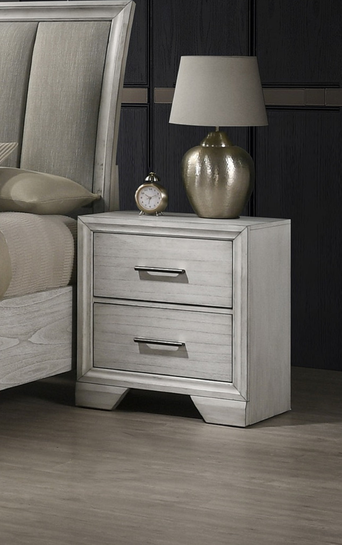 1Pc Contemporary Style Two Storage Drawers Nightstand End Table Bedroom Solid Wood Wooden Furniture Dark Wood Finish Antique White 2 Drawers Bedroom Bedside Cabinet Contemporary Solid Wood