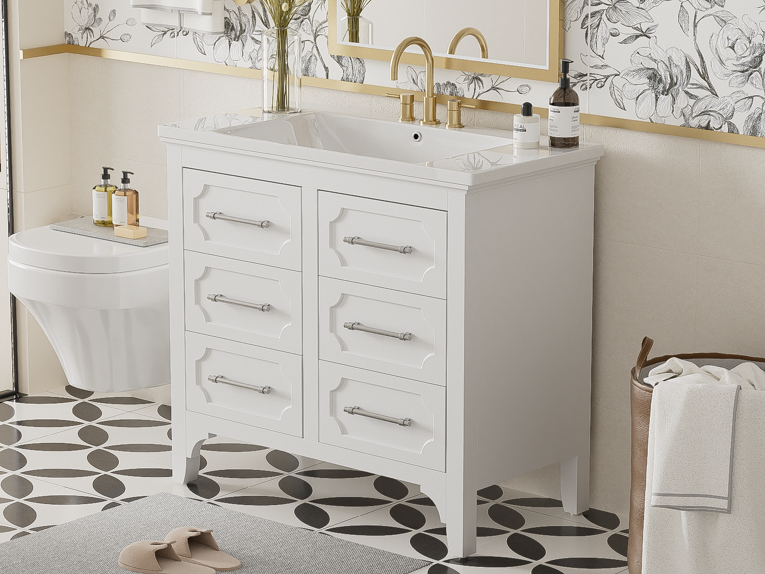 36'' Bathroom Vanity With Resin Sink Combo, Free