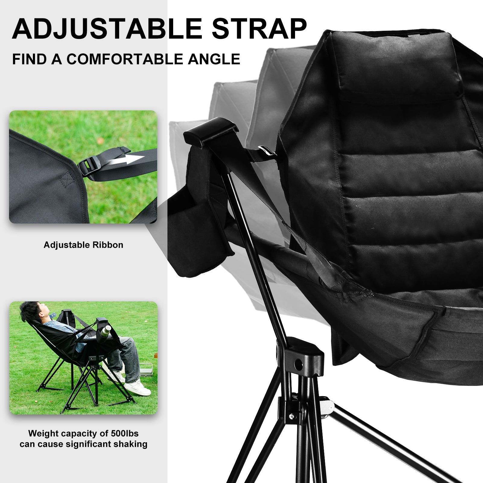 Hammock Camping Chair Folding 350 Lbs Foldable Portable Rocking Chairs For Adults Outside Swinging Camp With Stand Lawn Garden Hanging Outdoor Black Iron