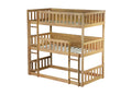 Twin Size Triple Rubber Wood Bunk Bed, With Ladders, Guardrails Detachable Bunk Bed, Twin Over Twin Over Twin,White Oak Twin White Oak Bedroom American Design Bed Frame Rubber Wood