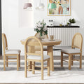 5 Piece Retro Functional Dining Set With 1 Extendable Dining Table And 4 Upholstered Chairs With Rattan Backrests For Dining Room And Kitchen Natural Wood Wash Natural Wood Wash Solid Wood Mdf