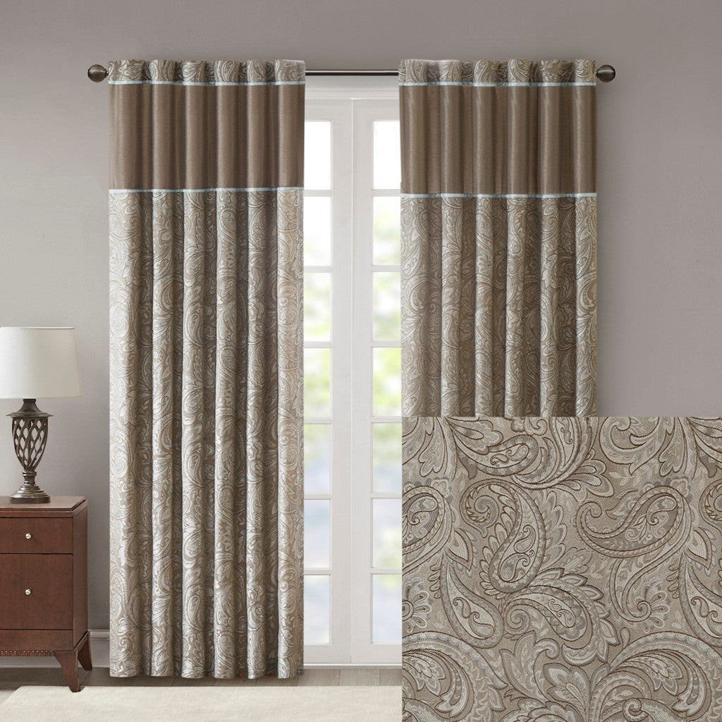 Jacquard Curtain Panel Pair 2 Pcs Window Panels Blue Brown Polyester