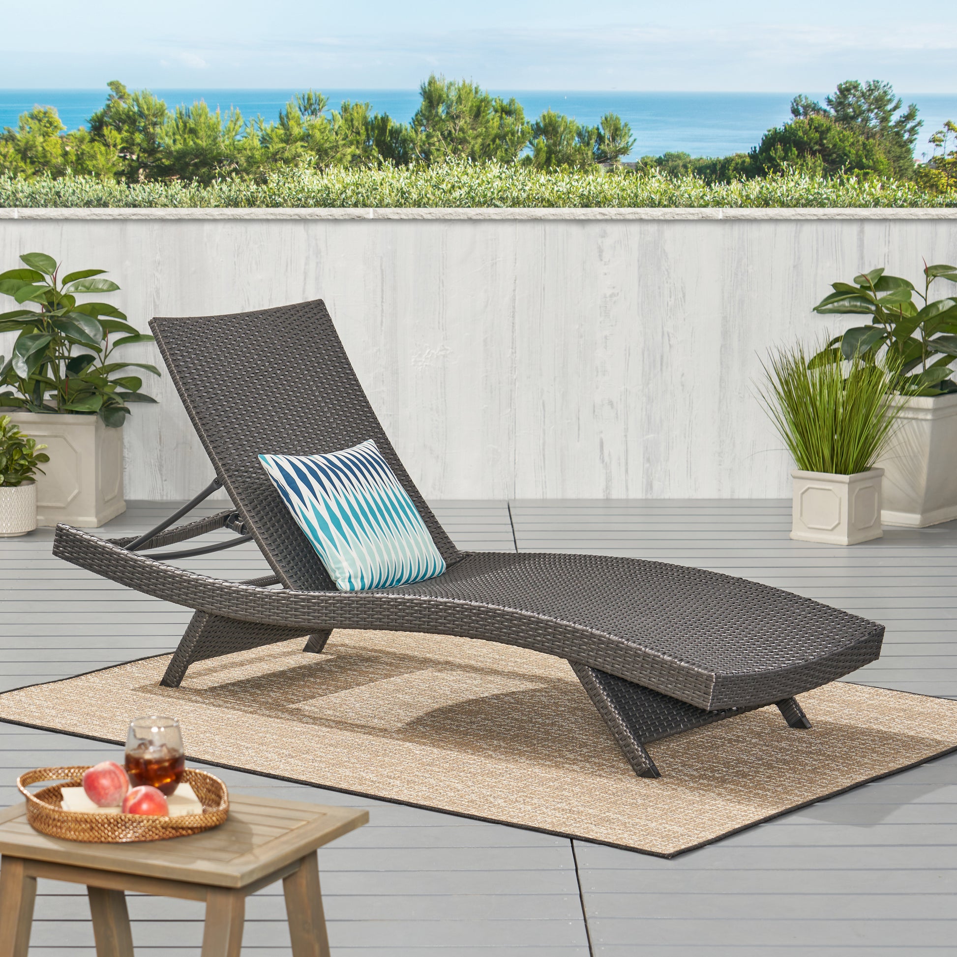 Salem Pe Wicker Chaise Lounge Grey Pe Rattan Iron