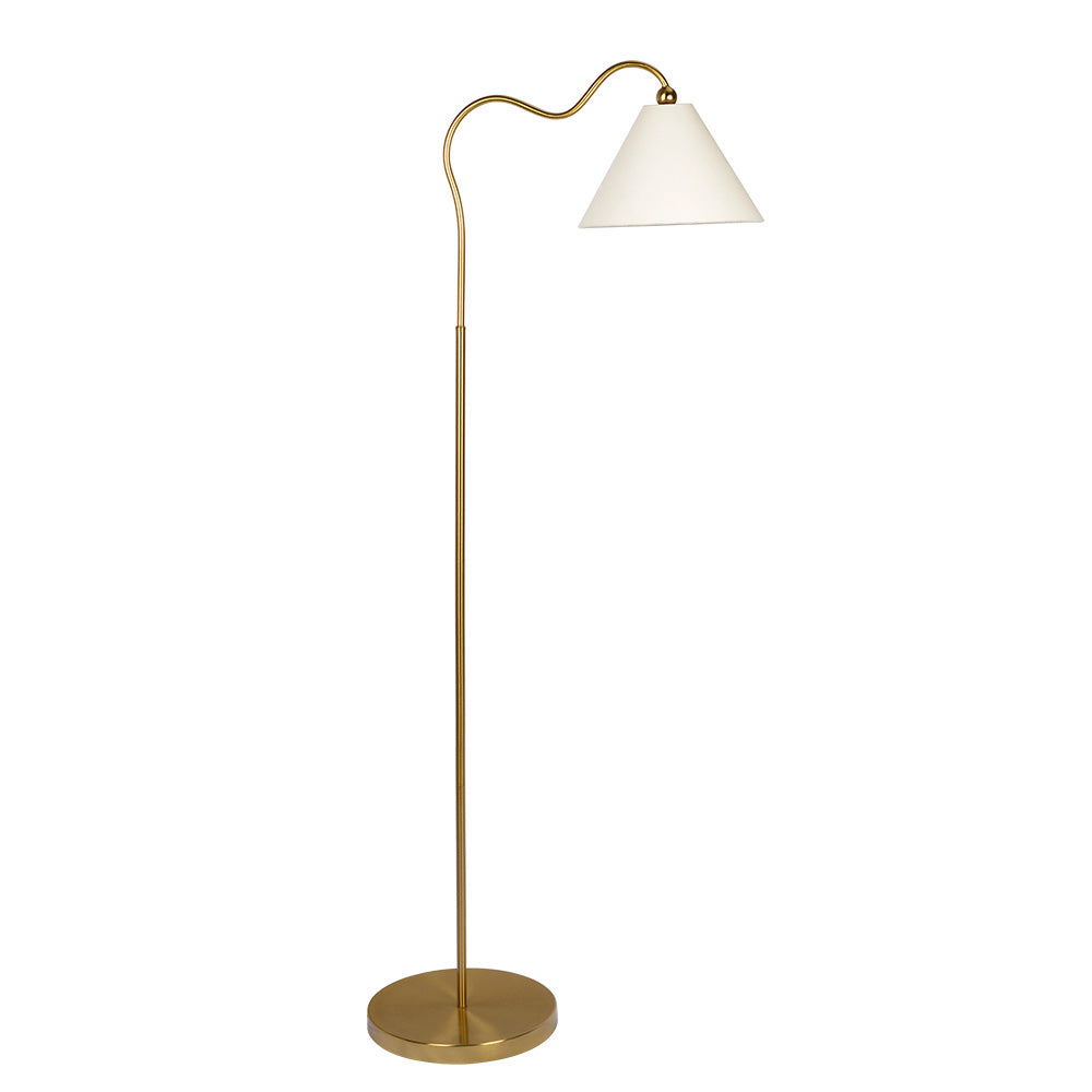 Majestic Brass Ring Base Curved Floor Lamp With Triangle White Drum Shade Gold,White Brass