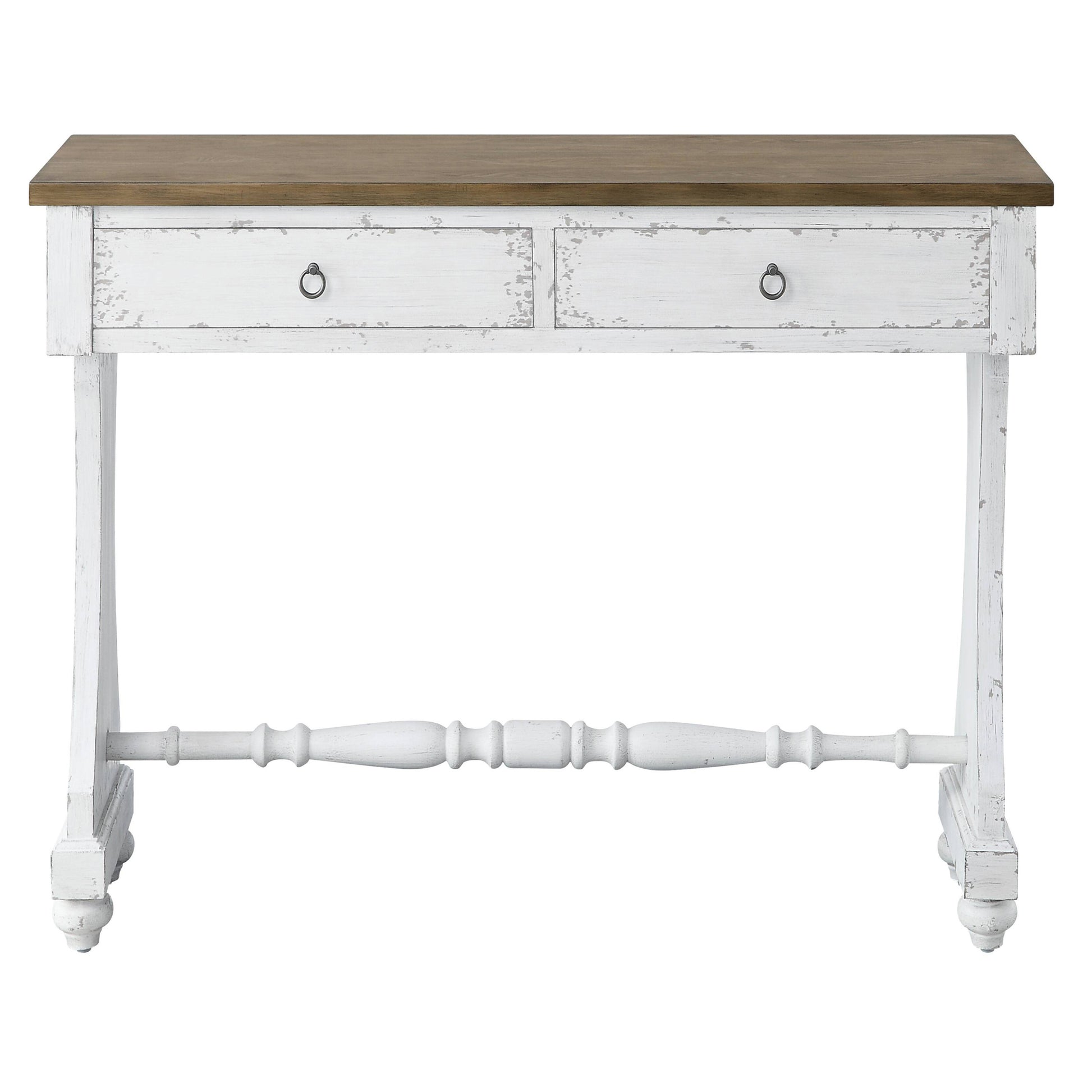 Antique White 2 Drawer Console Table White Primary Living Space Rubberwood Drawers Rectangular Wood
