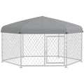 Pawhut 6.9' X 6.1' X 4.9' Dog Kennel Outdoor Dog Run With Waterproof, Uv Resistant Roof, Lockable Door, For Medium And Large Sized Dogs, Silver Silver Steel