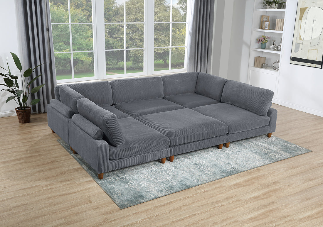 Contemporary Dark Gray 6Pc Modular Sectional Set Corduroy Upholstery Couch 2X Corner Wedge, 3X Armless Chairs 1X Ottoman Living Room Dark Gray Primary Living Space Cushion Back Contemporary,Modern Modular Rubberwood Corduroy 6 Seat