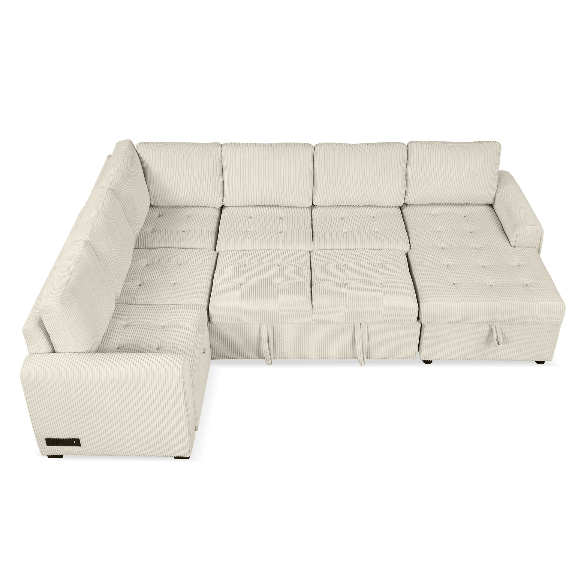 107.5" U Shaped Sofa Sectional Sofa Pull Out Sofa Bed With A Storage Chaise Lounge, Charging Devices For Living Room, Beige Beige Foam Corduroy 5 Seat