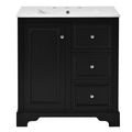 30 Inch Bathroom Vanity Cabinet With Ceramic Basin, 3 Drawers And Adjustable Shelves Black Bathroom Solid Wood Mdf