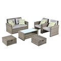 Patio Furniture, Outdoor Furniture, Seasonal Pe Wicker Furniture, 6 Set Wicker Furniture With Tempered Glass Coffee Table Brown Pe Rattan Iron Waterproof Fabric