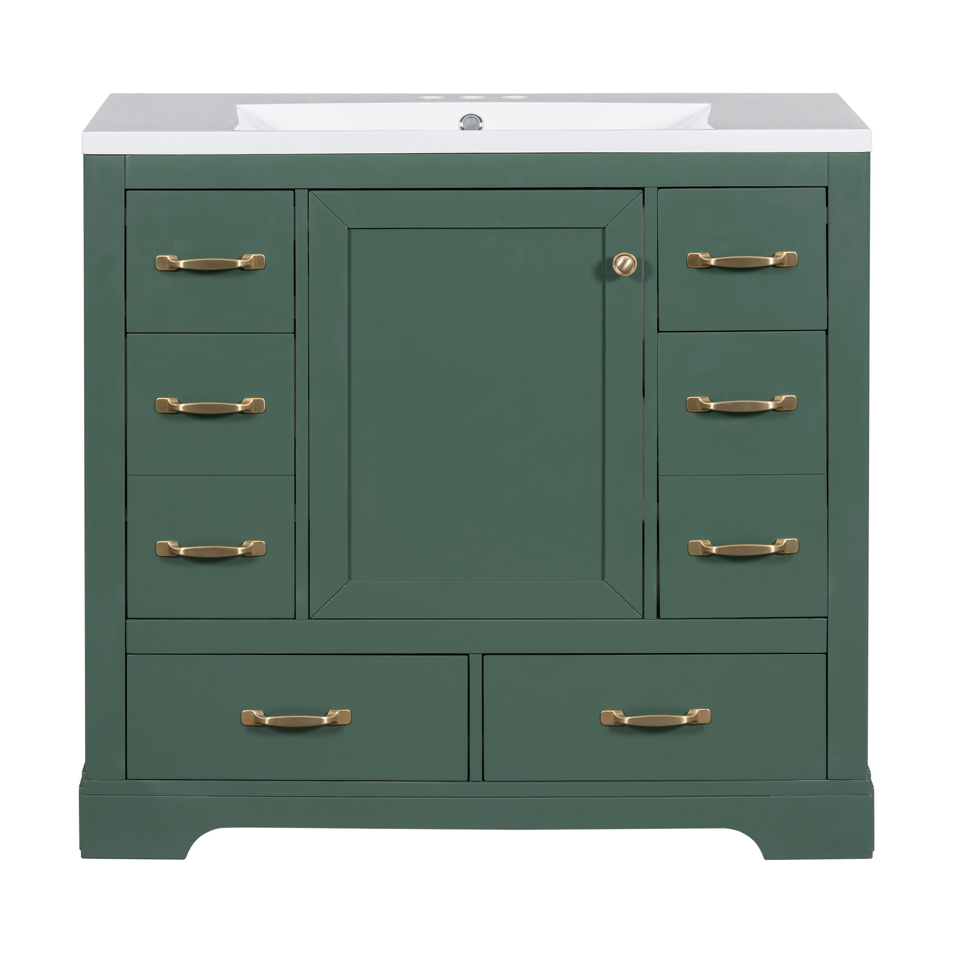 36" Bathroom Vanity With Sink Combo, Six Drawers, Multi Functional Drawer Divider, Adjustable Shelf, Green Old Sku:Sy999808Aaf Green Solid Wood Mdf