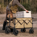 Collapsible Folding Wagon, Push Pull Foldable Beach Wagon Cart Grayish Brown Steel
