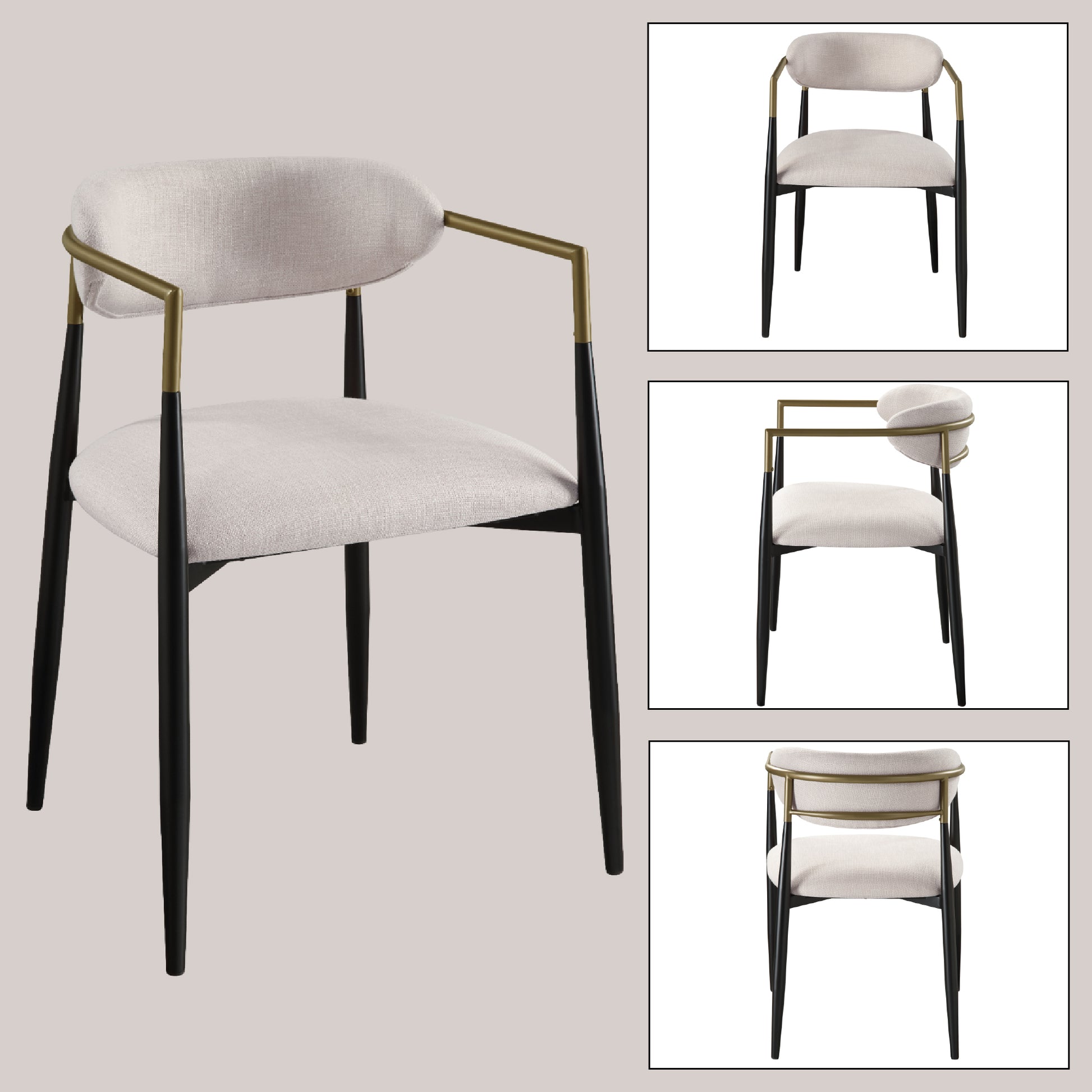 Jaramillo Beige Linen & Black Finish Side Chair Set Of 2 Beige Linen,Metal,Synthetic Wood