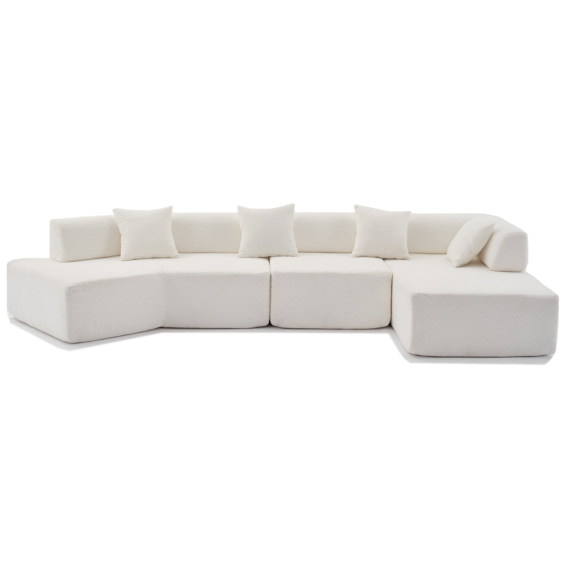 Arrived Modern Minimalist 140" L Shape Couch ,No Assembly Required,Boucle,Modular Sofa ,Couch With Chaise,Free Combination Foam Filled Sofa, 4 Seats,White White Polyester Primary Living Space Soft Modern Foam Polyester 4 Seat