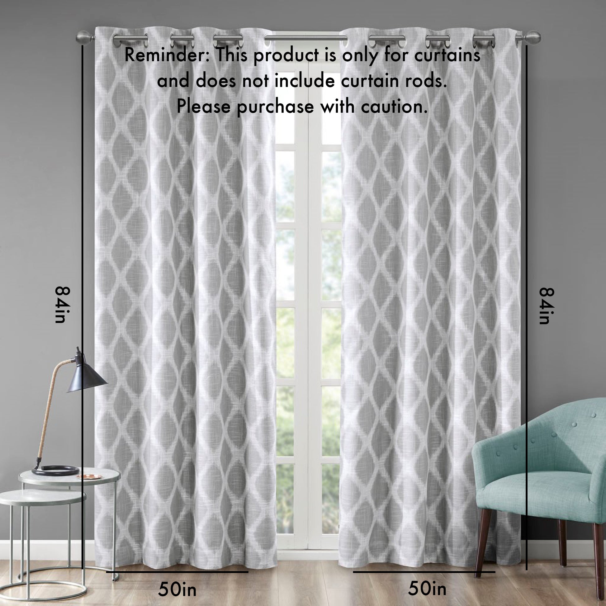 Printed Ikat Blackout Curtain Panel Only 1 Pc Panel Grey Polyester