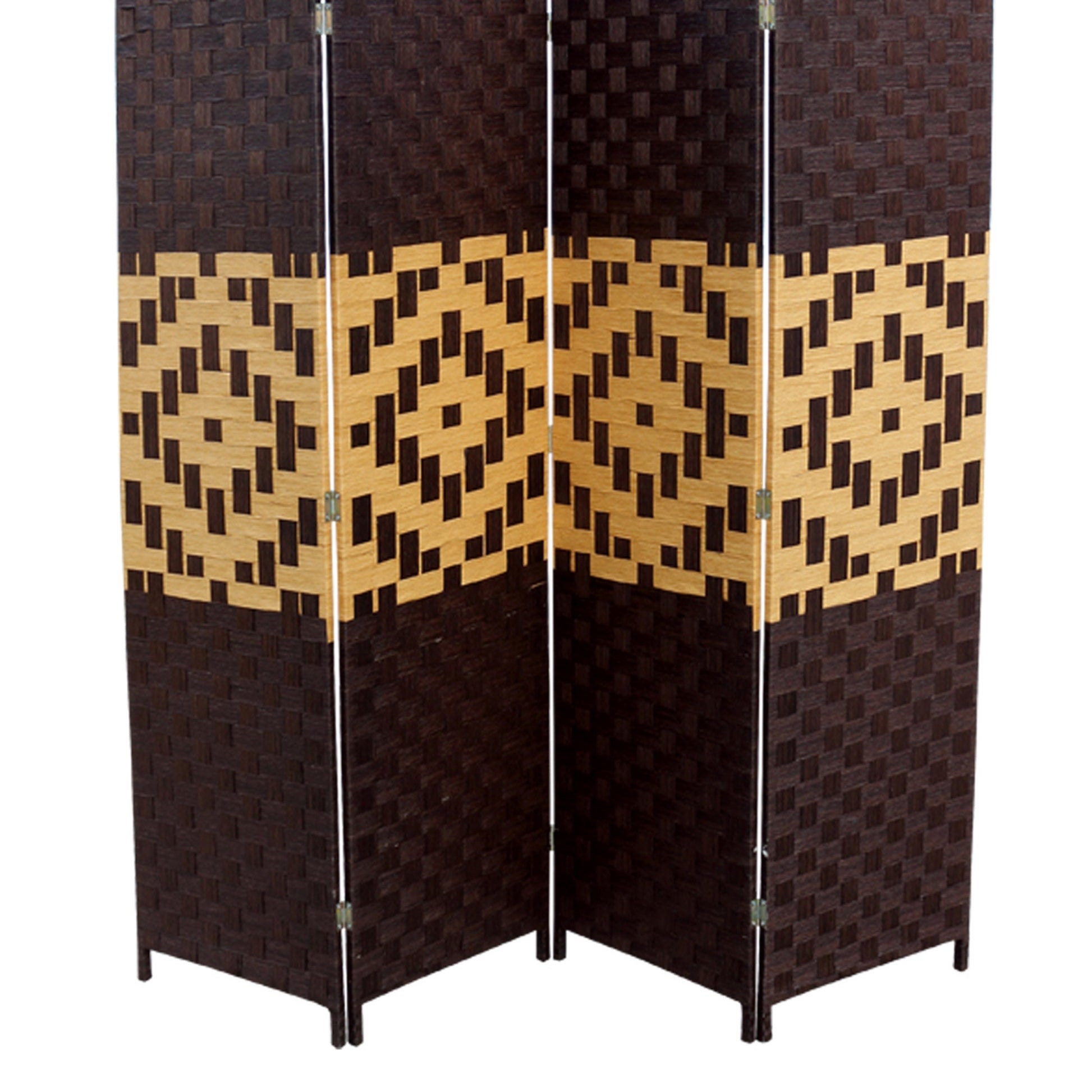 70.75" Tall 4 Panel Screen Room Divider W Weave Design, Espresso And Brown Multicolor Wood