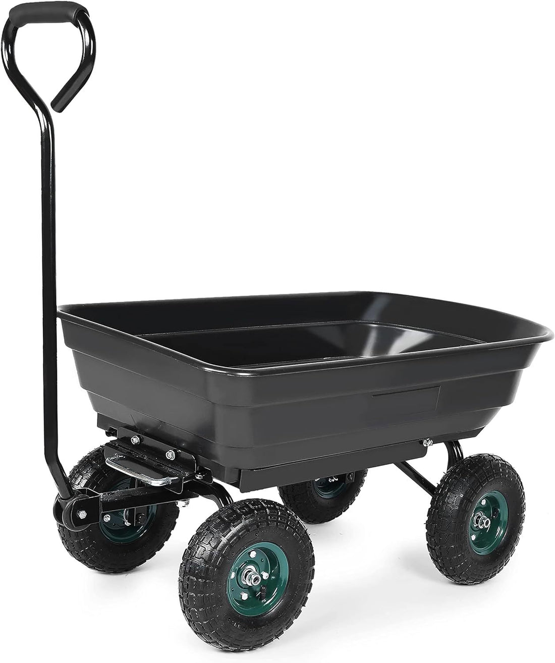 Garden Dump Cart With Steel Frame, Heavy Duty Outdoor Wagon With 10 Inch Pneumatic Rubber Tires, 660Lbs Max Capacity, Black Black Polypropylene