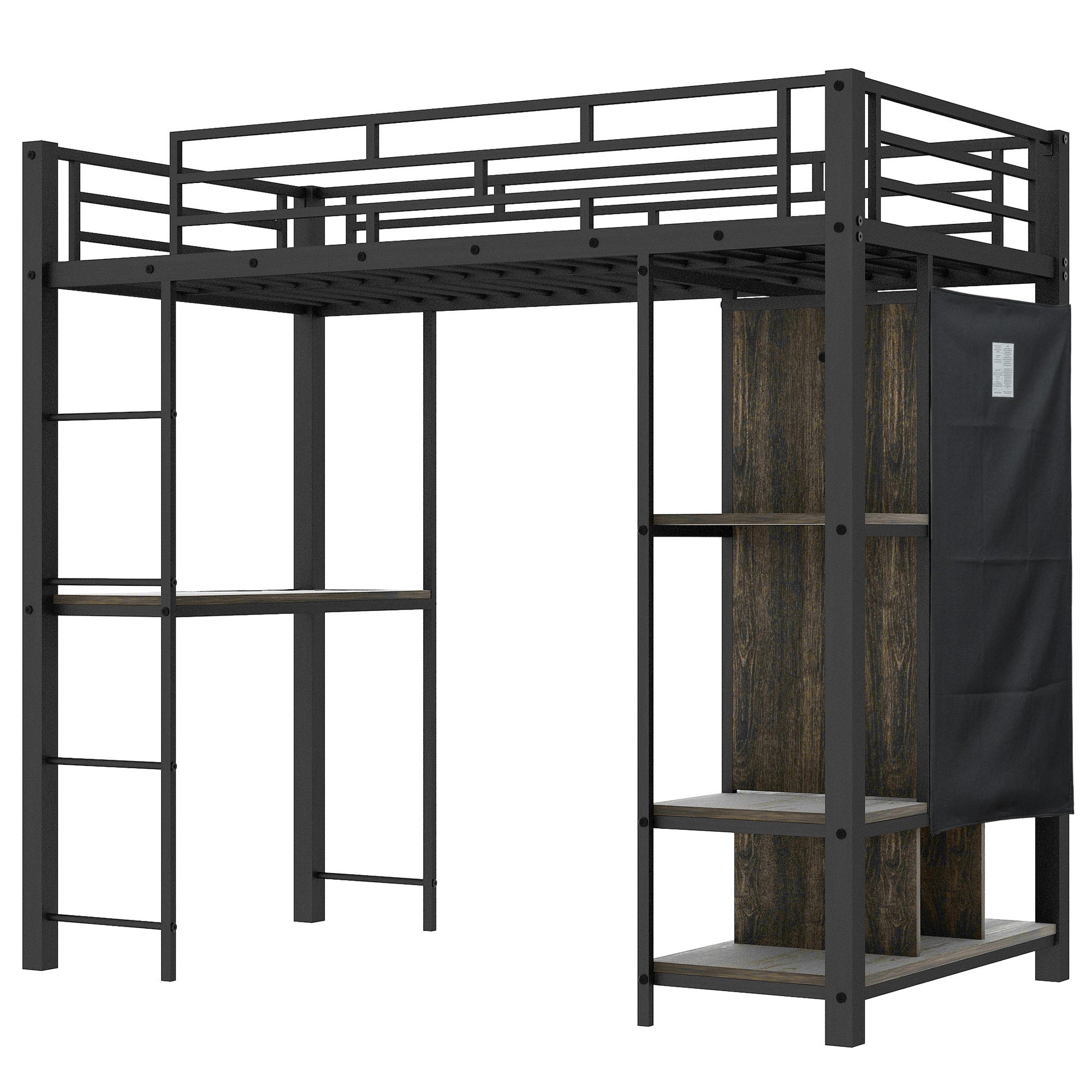 Twin Size Metal Loft Bed With Built In Wardrobe, Desk And Shelves, Black Expected Arrival Time: 9.3 Box Spring Not Required Twin Black Mdf Metal