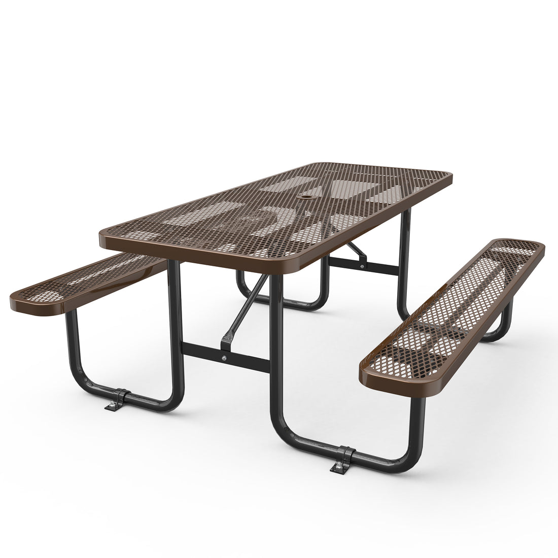 72" Expanded Metal Rectangular Picnic Table, Brown No Brown Seats 4 Rust Resistant Frame Garden & Outdoor Complete Patio Sets Steel Steel