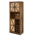 76 Inch Tall Rustic Oak Color Farmhouse Kitchen Faux Rattan Wine Cabinet, Kitchen Bar Cabinet With Square Compartmentslarge Wooden Faux Rattan Storage Cabinet With Barn Doors And Microwave Shelves Oak Particle Board Mdf