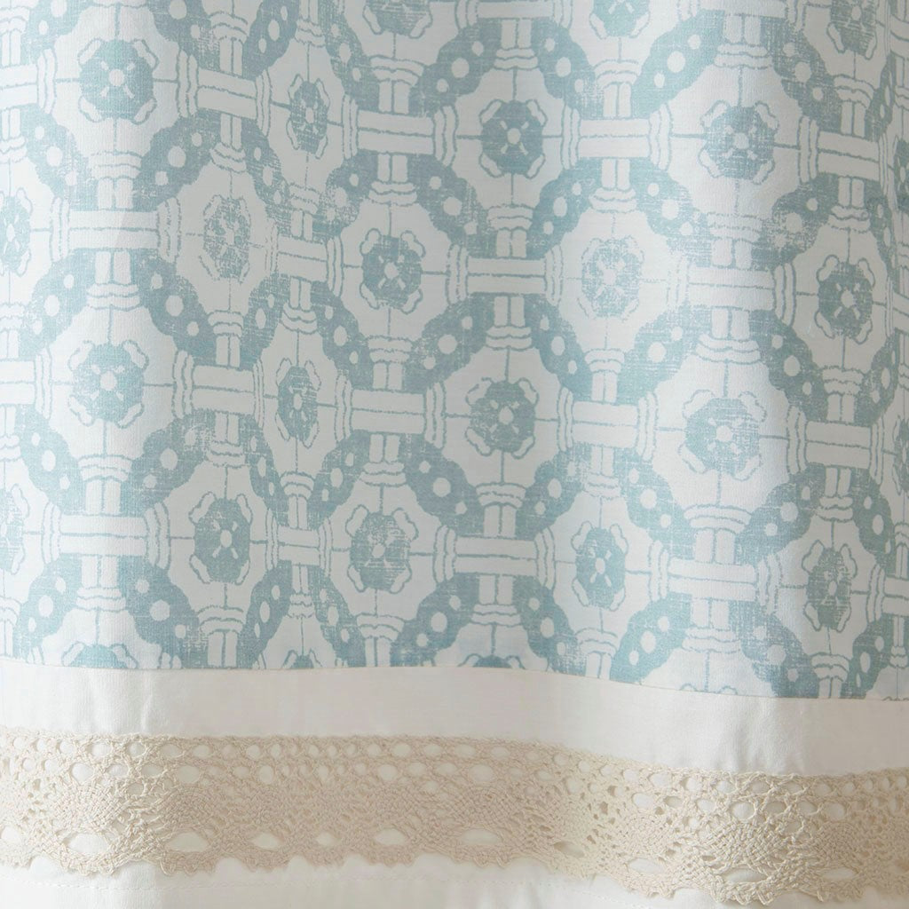Printed And Pieced Rod Pocket Valance Aqua 50X18" Aqua Cotton