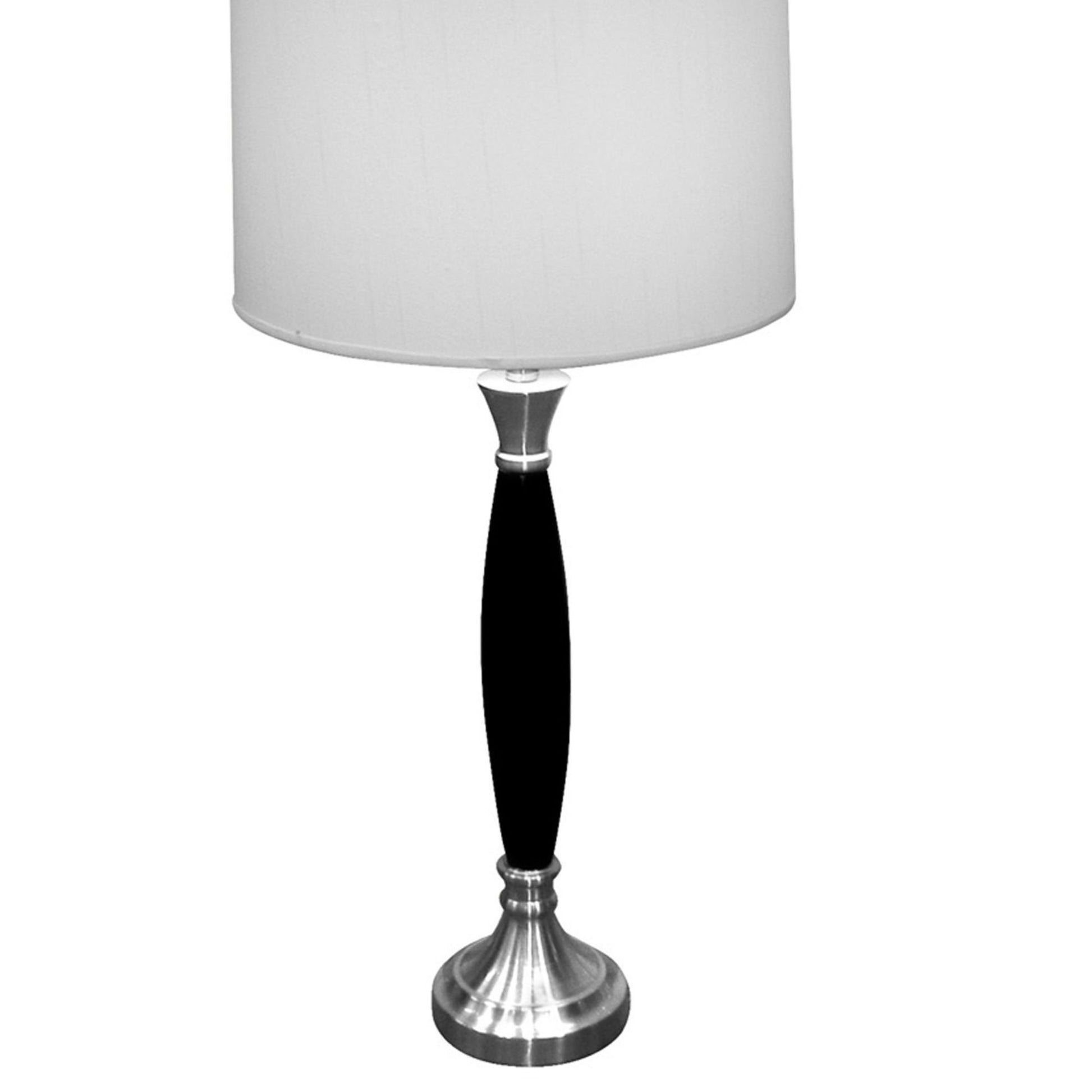 30" Tall Wood And Chrome Table Lamp, White Linen Shade Multicolor Wood