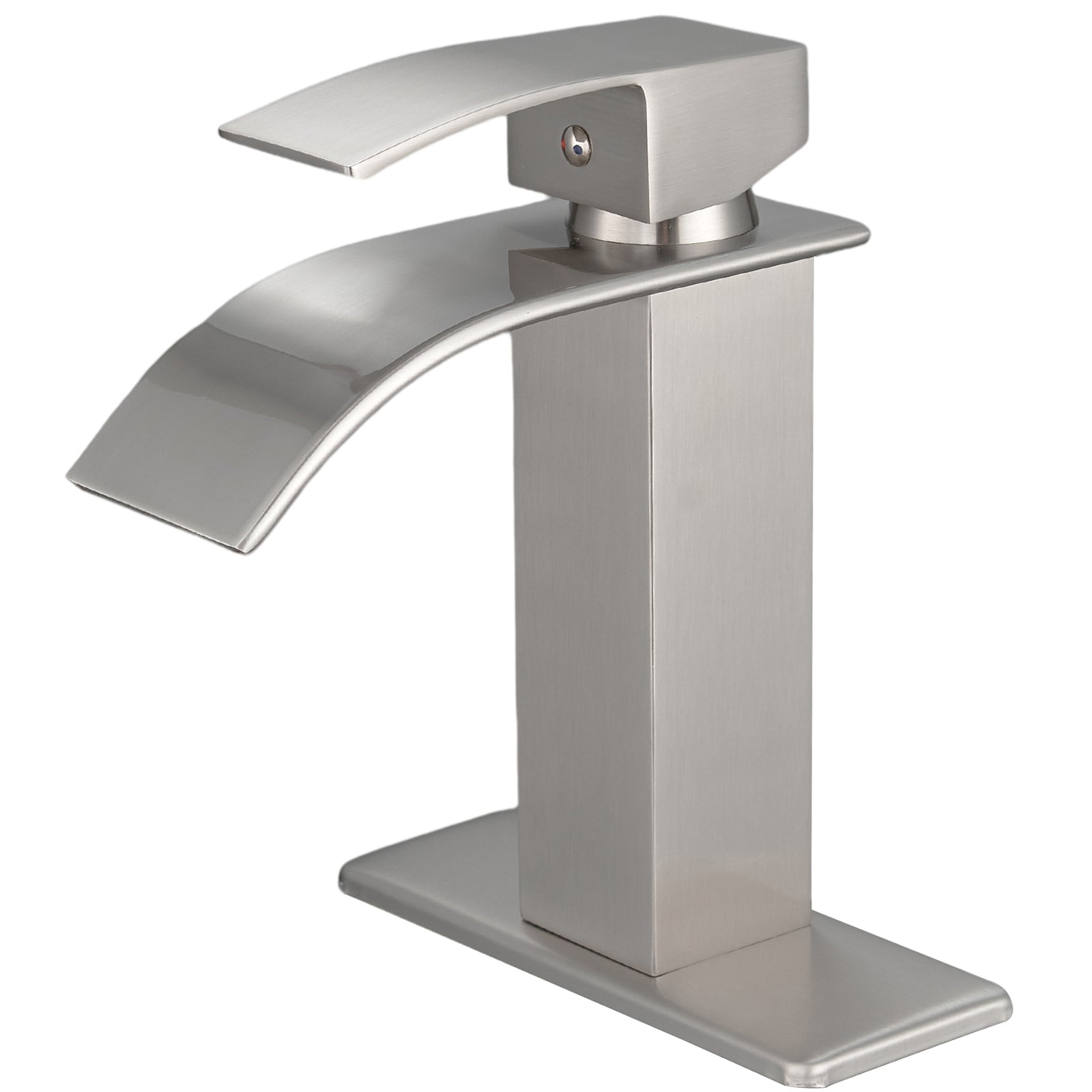 Brushed Nickel Waterfall Single Handle Low Arc Bathroom Faucet With Drain Brushed Nickel Brass